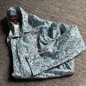 Egara Teal and White Floral Shirt Slim Fit Stretch No-Iron Dress Shirt Men’s XL